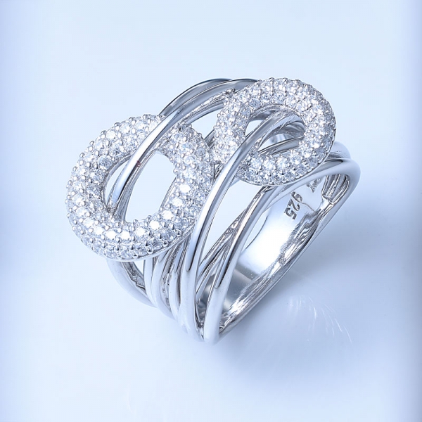 ródio branco cz sobre anel de prata esterlina cz 