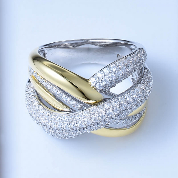 zircônia cúbica branca dois tons sobre anéis de prata esterlina 