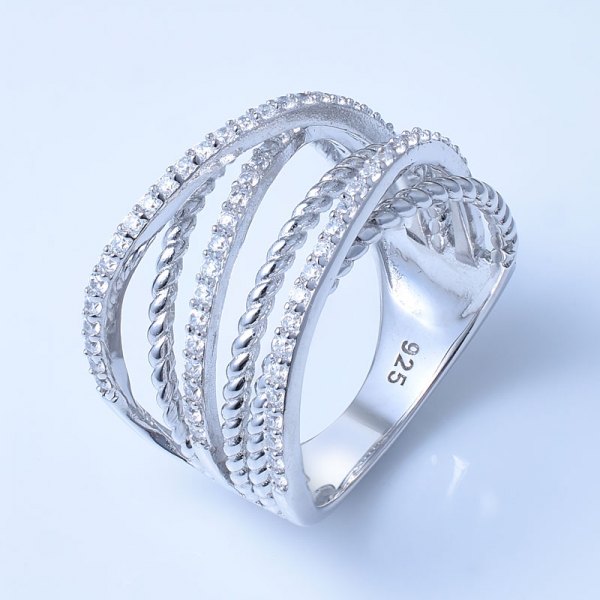 ródio zircônia cúbica branca sobre anéis bonitos de prata esterlina para venda 