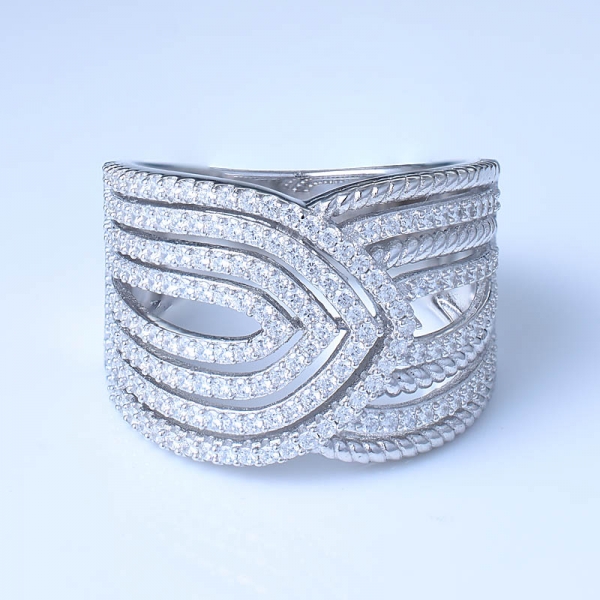 ródio branco cz sobre anéis de prata esterlina 