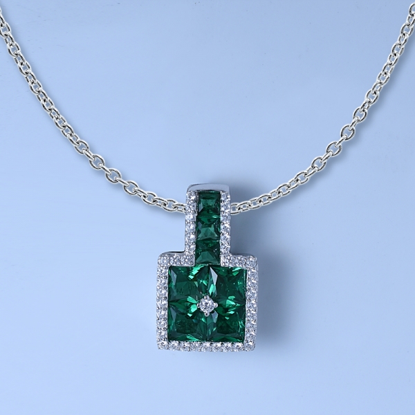 ródio verde esmeralda de corte especial sobre pingente de conjunto de jóias de prata esterlina 