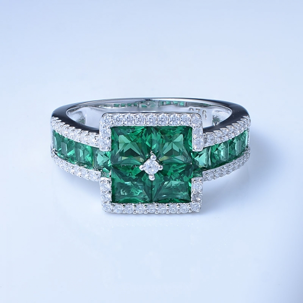 corte especial criado ródio verde esmeralda sobre conjunto de jóias de prata esterlina anel de banda 