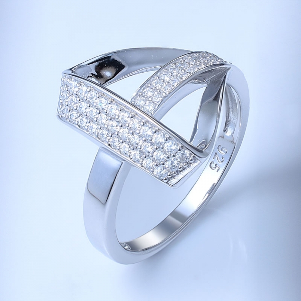 branco cz rhodium sobre prata esterlina anel trangle conjunto de jóias 