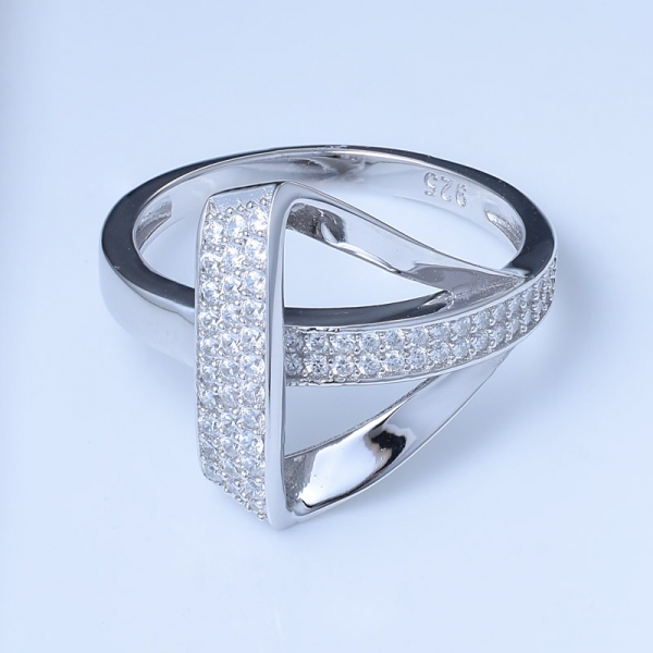 branco cz rhodium sobre prata esterlina anel trangle conjunto de jóias 