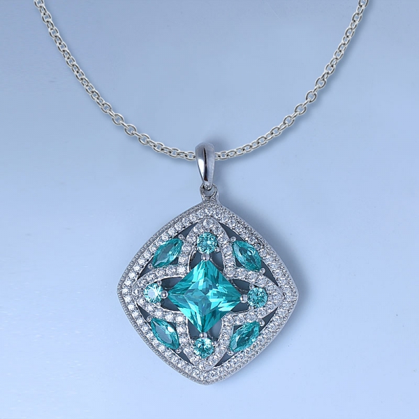 paraíba azul cor topázio ródio sobre pingente de prata esterlina conjunto de jóias 