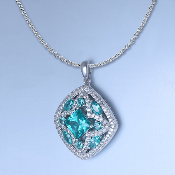 paraíba azul cor topázio ródio sobre pingente de prata esterlina conjunto de jóias 
