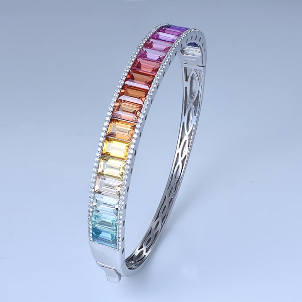 síntese ródio safira sobre prata esterlina arco-íris charme pulseira pulseira 