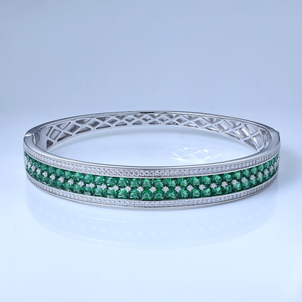 quadrado simular ródio verde esmeralda sobre pulseira de prata esterlina 
