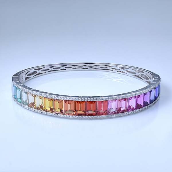 síntese ródio safira sobre prata esterlina arco-íris charme pulseira pulseira 