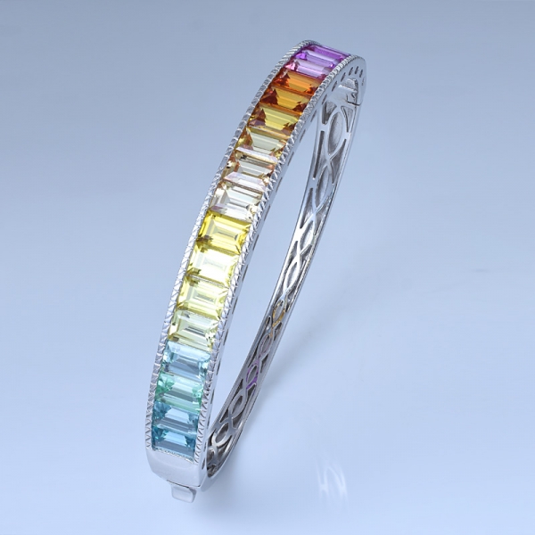 multi-cor simular ródio safira sobre prata esterlina arco-íris charme pulseira 