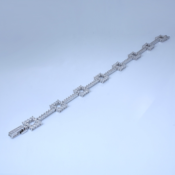 zircônia cúbica branca ródio sobre pulseira quadrada de prata esterlina 