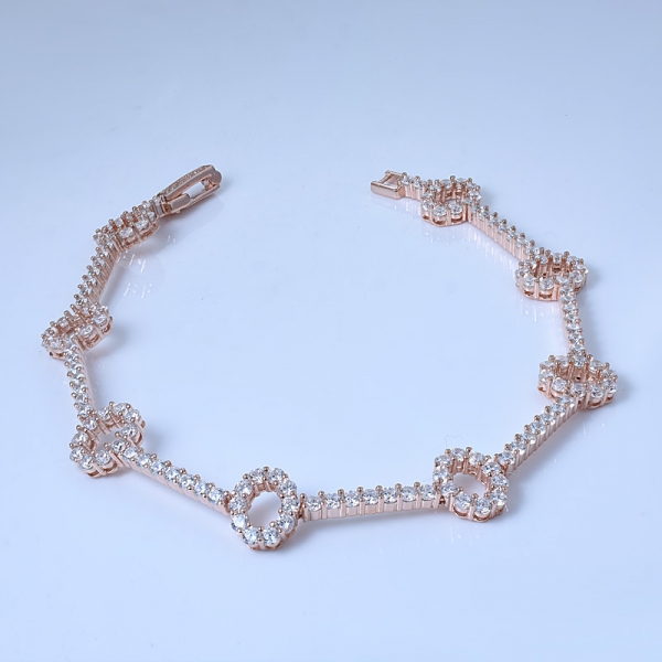 cz branco ouro rosa 18k sobre pulseira oval em prata esterlina 