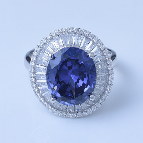 5 quilates oval azul tanzanite cz ródio sobre prata esterlina anéis de casamento com diamantes 