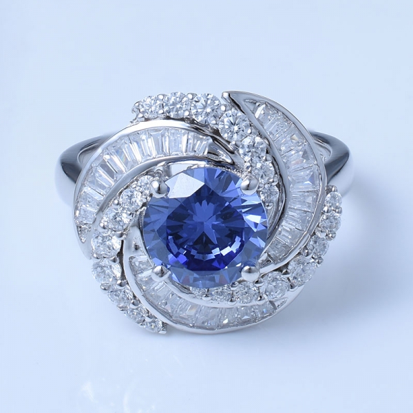 2 ct redondo azul tanzanite cz ródio sobre prata esterlina anéis de noivado com corte redondo 