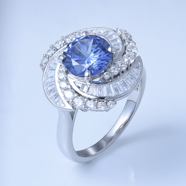 2 ct redondo azul tanzanite cz ródio sobre prata esterlina anéis de noivado com corte redondo 