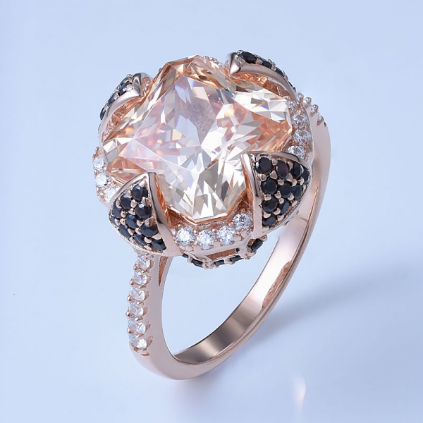 legal champanhe cz ouro rosa sobre prata esterlina em forma de princesa anel de noivado 