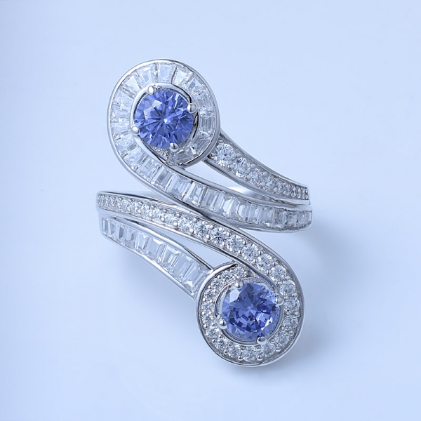 tanzanita azul cz ródio sobre anel de forma livre de 2 pedras em libras esterlinas 