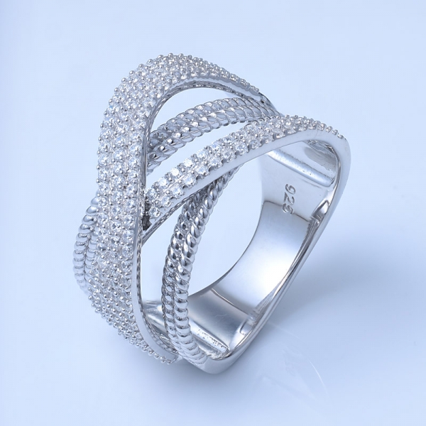 ródio branco de zircônia cúbica sobre anel de noivado de prata esterlina 