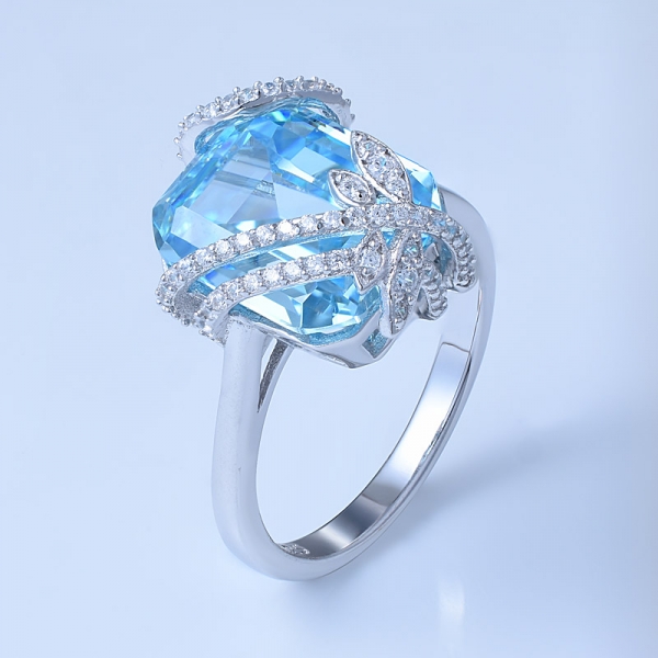 8.0ctw esmeralda corte aqua azul cz sobre prata esterlina anel de flor conjunto de jóias 