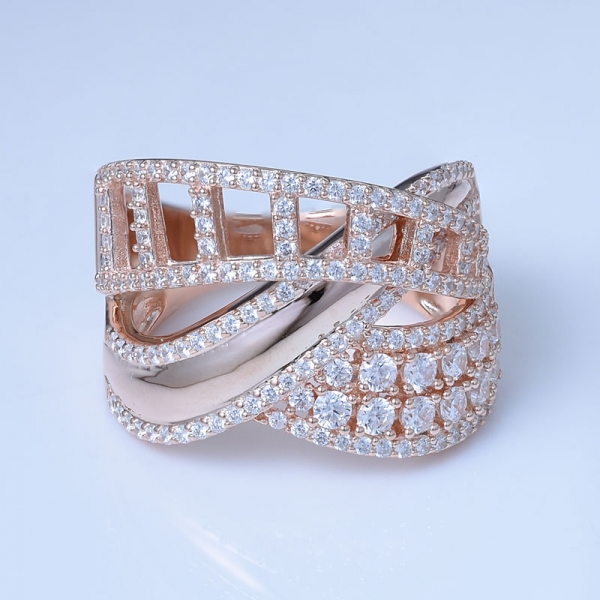 zircônia cúbica branca ouro rosa sobre prata esterlina cz anel conjunto de jóias 