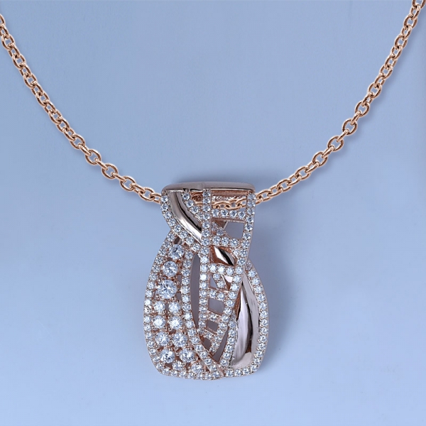 zircônia branca 18k ouro rosa sobre 925 conjunto de prata pingente de jóias com corrente 