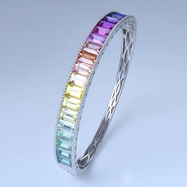 baguetes corte síntese safira prata esterlina arco-íris legal pulseira pulseiras 