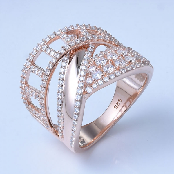 zircônia cúbica branca ouro rosa sobre prata esterlina cz anel conjunto de jóias 