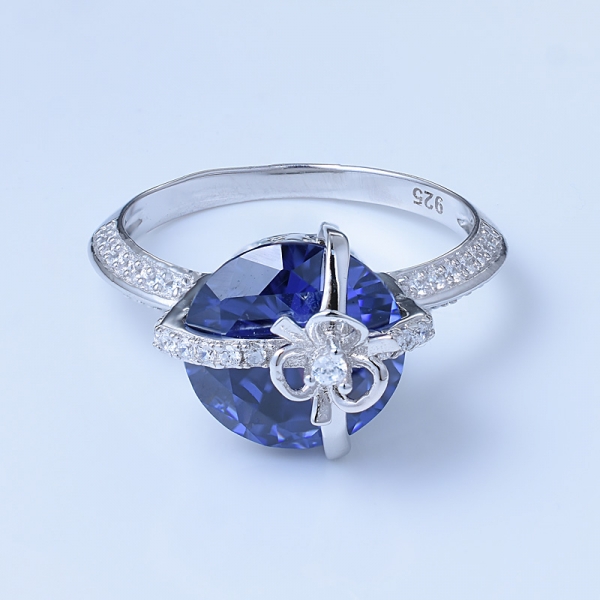 Ródio de tanzanita azul de 4 quilates sobre anel de jóias de prata esterlina 