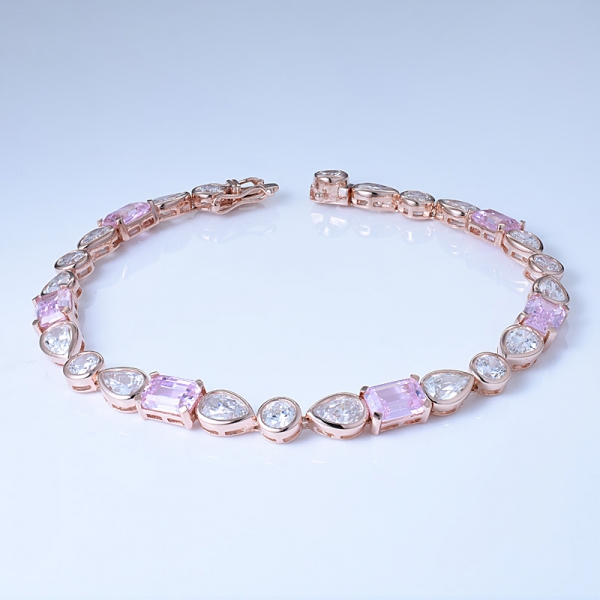esmeralda diamante rosa cortado simular ouro rosa 18k sobre braceletes de prata esterlina 