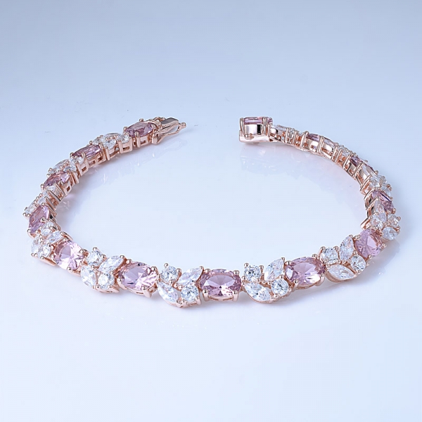simular rosa morganita e marquise branco cz rosa ouro sobre prata pulseiras de ordem de jóias da china 
