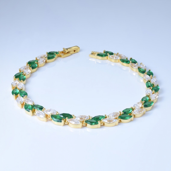 prata esterlina criada / simulada esmeralda verde pedra preciosa pulseira de tênis com corte marquise 