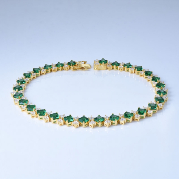 925 prata em banhado a ouro 18k princesa creat verde esmeralda pulseiras por atacado 