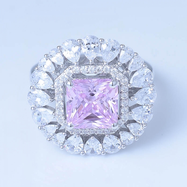 3.0 ct diamante de corte princesa rosa simular cz liga exclusiva design de starburst anel de noivado de casamento halo conjuntos de noivas 