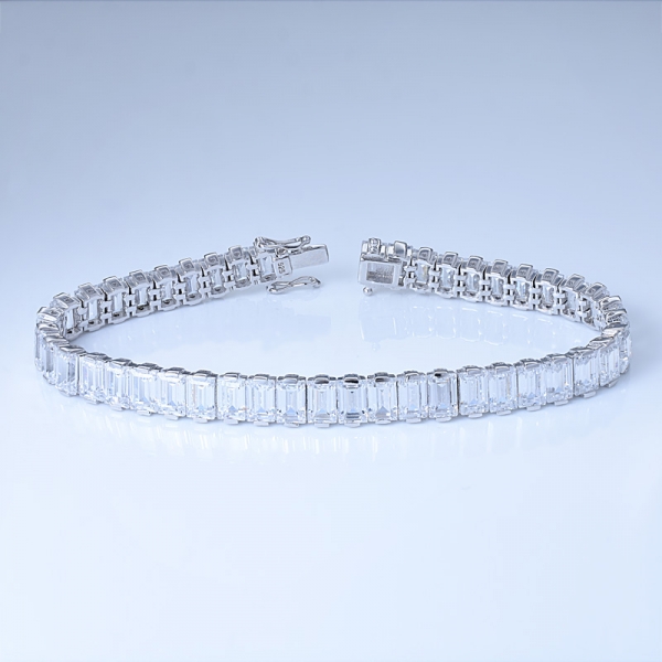 baguete de safira sintética cortou ródio sobre design de pulseira de arco-íris de prata esterlina 