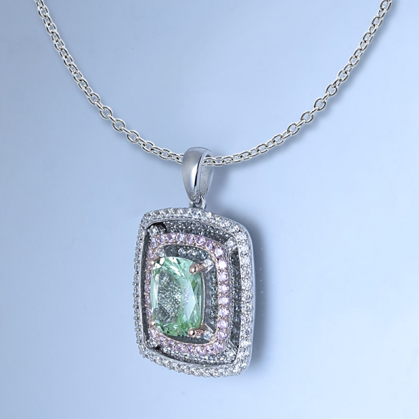 diamante verde sintético com ródio cortado à princesa com mais de 925 pingentes de pedras preciosas em prata de lei 