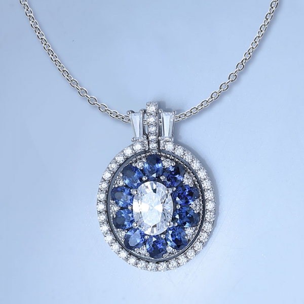 simular azul tanzanite ródio chapeamento 925 prata esterlina dezembro gemstone rodada pingente charme 