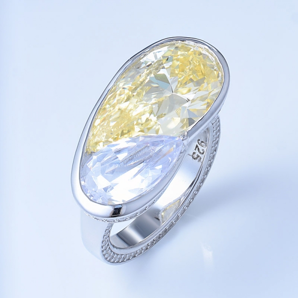 atacado simular ródio diamante amarelo claro sobre o anel de prata estilo turquia 