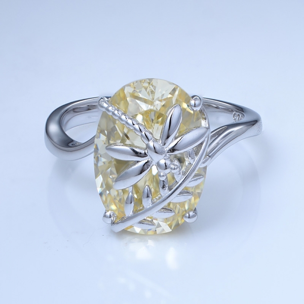 oval oval amarelo simulado diamante zircônia cúbica anel de libélula promessa de noiva para mulheres 