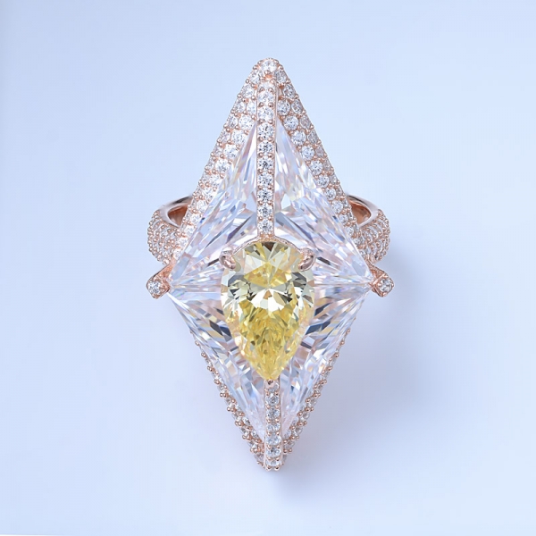amarelo claro diamante simulado zircônia cúbica 18k ouro rosa anéis de grife de luxo 
