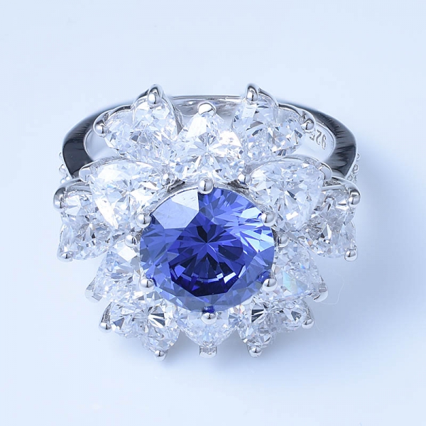 O tanzanite azul criado em 3.0ct simula o ródio com mais de 925 anéis de prata esterlina 