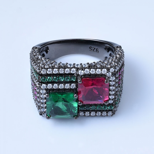 criado verde esmeralda e preto rubi sobre prata antiga anéis de casamento 