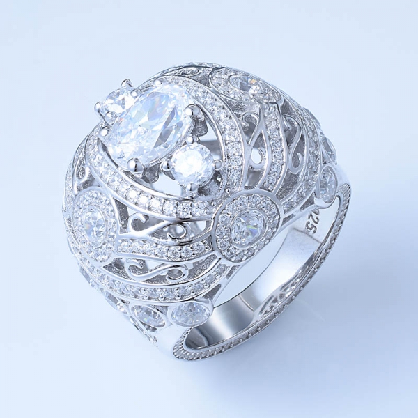 1 quilate oval branco cz ródio sobre 925 anéis de diamante de jóias de prata esterlina 