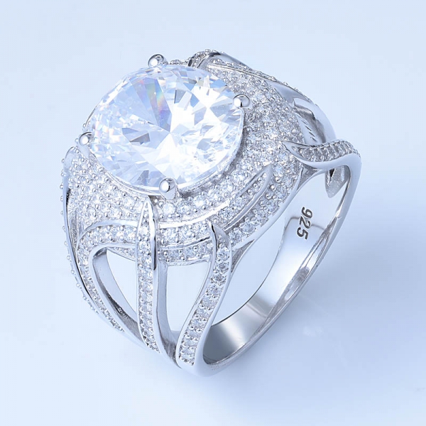 oval branco cz rhodium mais de 925 anéis de prata esterlina para ela 