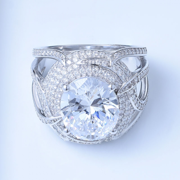 oval branco cz rhodium mais de 925 anéis de prata esterlina para ela 