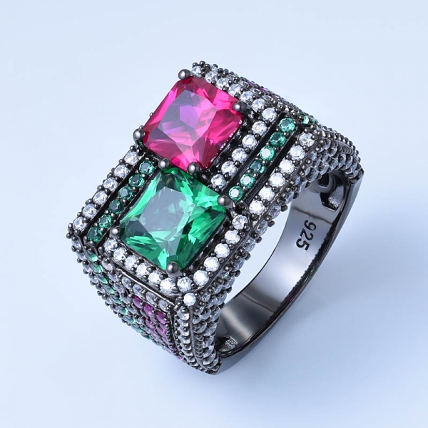 criado verde esmeralda e preto rubi sobre prata antiga anéis de casamento 