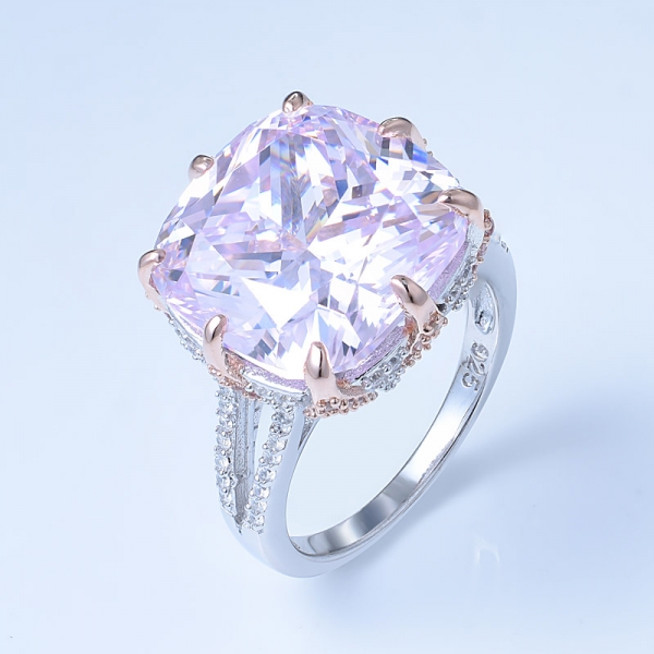 Directsale fábrica da china 12.0ct forma de almofada simulado diamante rosa 925 anel de prata esterlina para a promoção de natal 