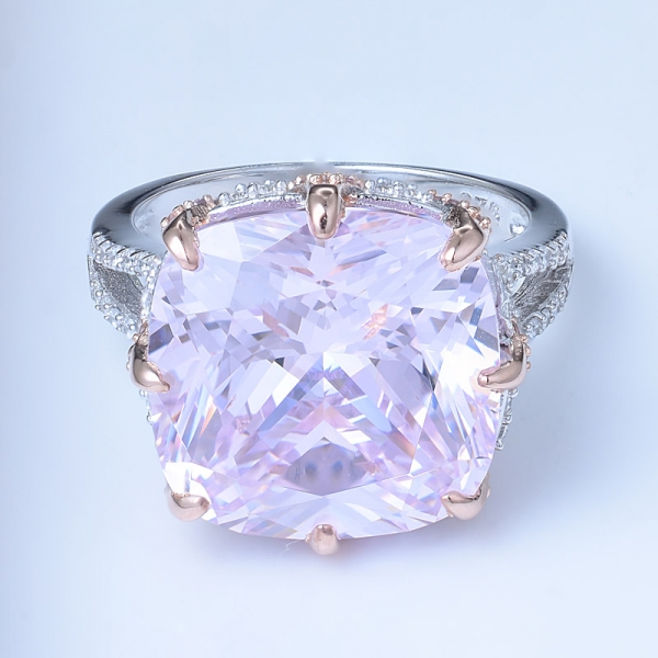 Directsale fábrica da china 12.0ct forma de almofada simulado diamante rosa 925 anel de prata esterlina para a promoção de natal 