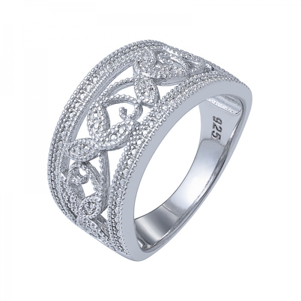 diamante branco ródio sobre anel de prata esterlina 