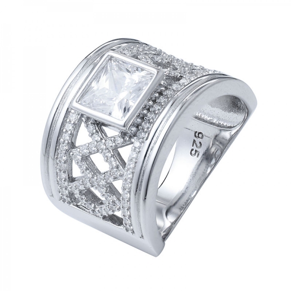 Fabricante encomendou jóias 925 anel de prata banhado a ouro branco quadrado de prata esterlina princesa corte de noivado cz anéis para as mulheres 