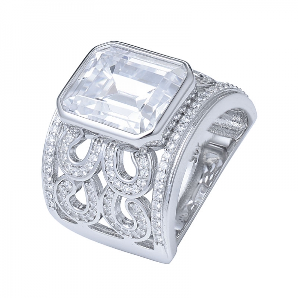 Ródio em prata de lei 925 sobre anel de diamante princesa estilo vintage 